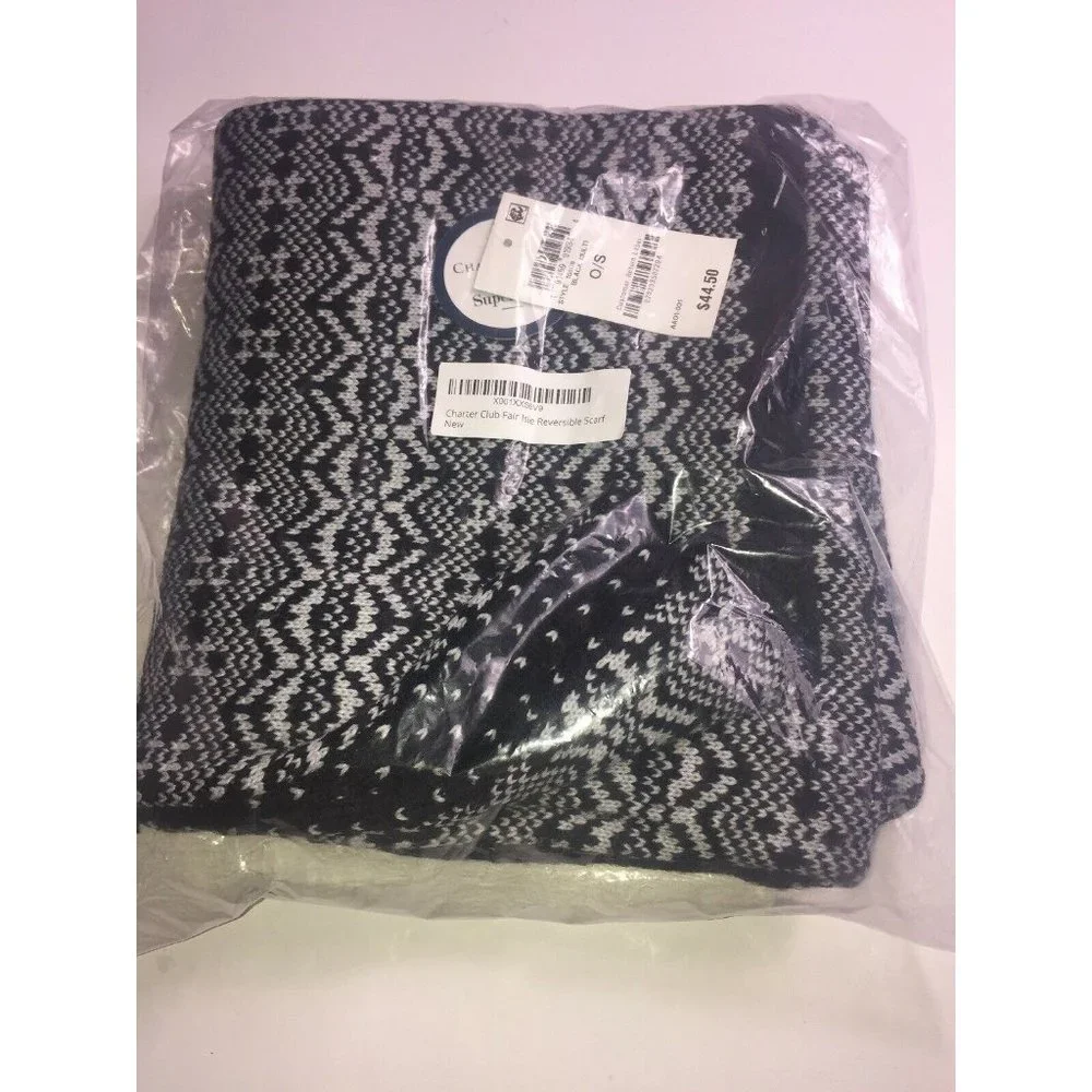 Charter Club Reversible Fair Isle Scarf in Black Multi, Retail $44.50